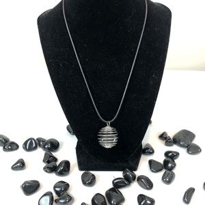Onyx Crystal Cage Pendant Necklace